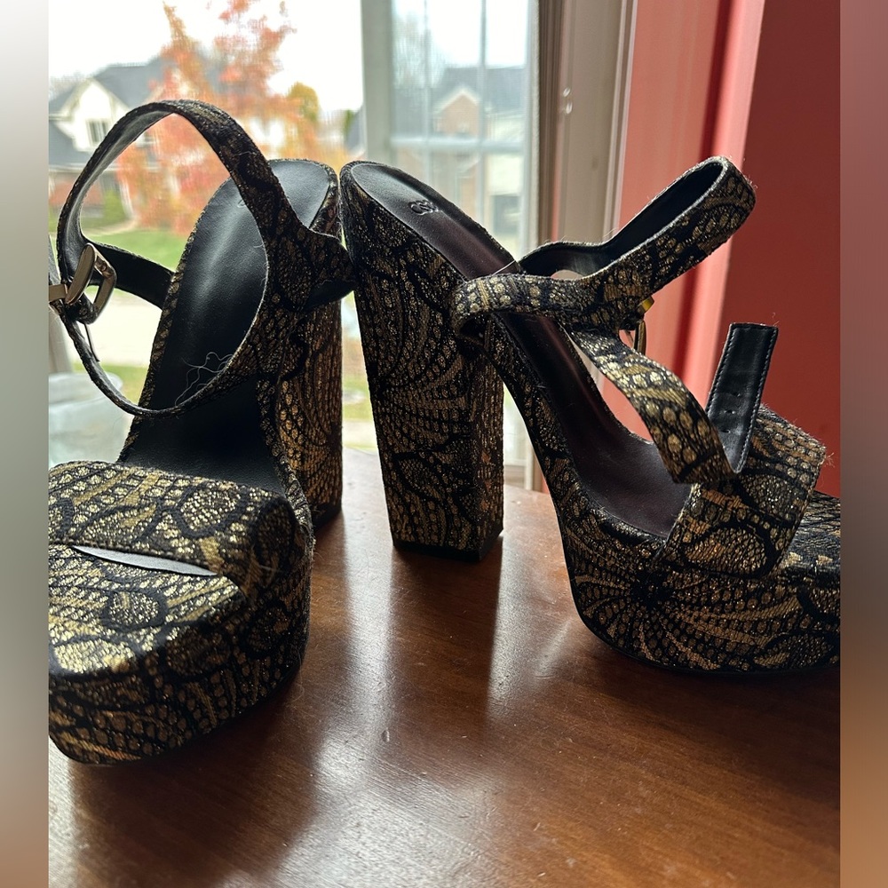 ASOS gold lace heeled platform heel sandals BNWOT - Picture 9 of 11
